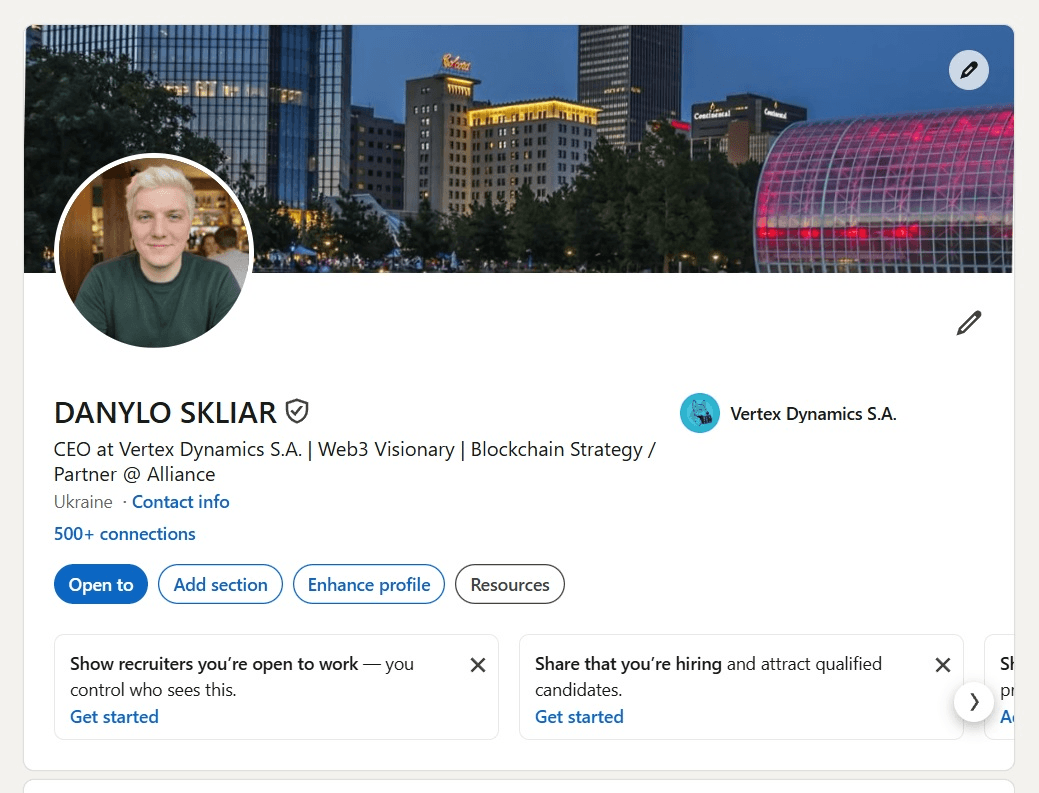 Example LinkedIn profile