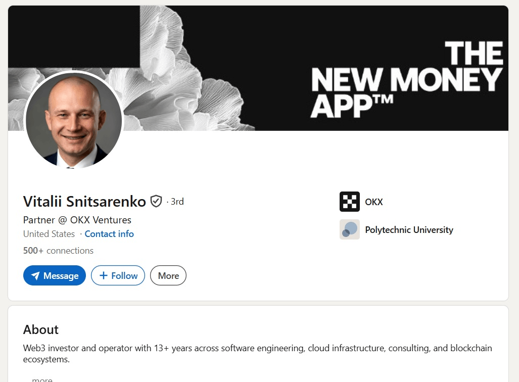 Example LinkedIn profile