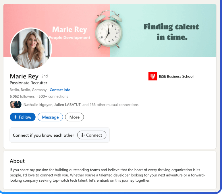 Example LinkedIn profile